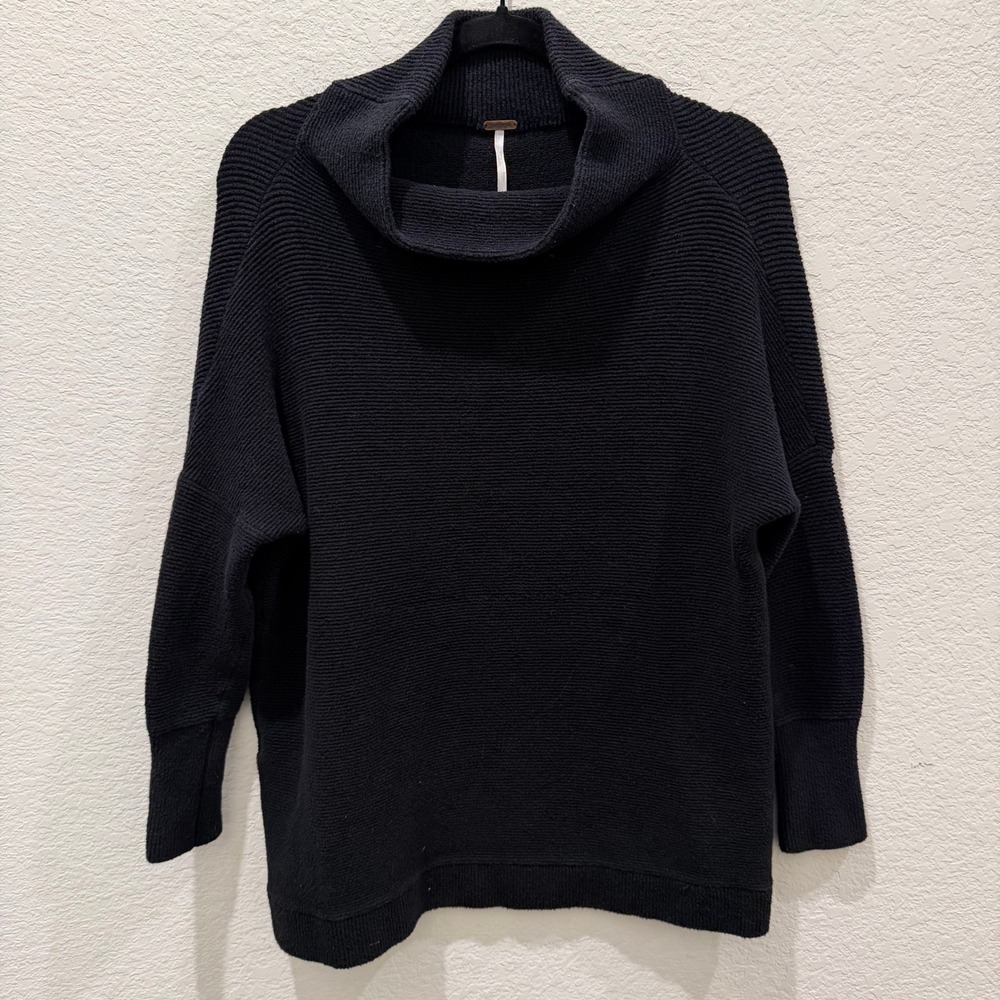 Free People Ottoman Slouchy Tunic Sweater Black Ribbed Mock Neck XS
